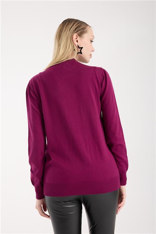 Wholesale Women Plum Crew-Neck Knit Blouse with Rhinestone Embellishments