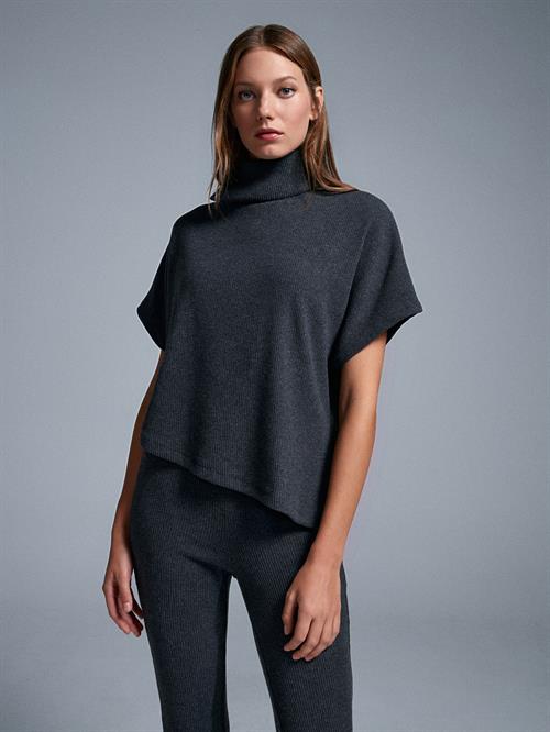 Wholesale Womens Anthracite Asymmetrical Cut Turtleneck Sweater