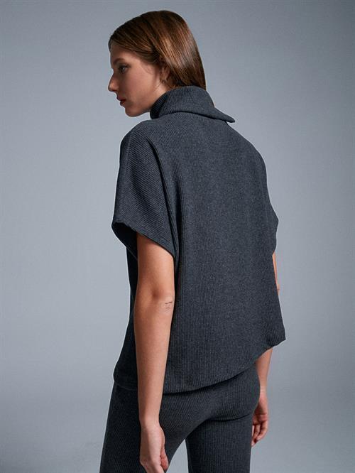 Wholesale Womens Anthracite Asymmetrical Cut Turtleneck Sweater