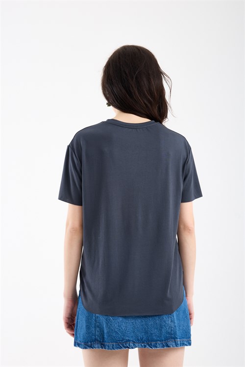 Wholesale Womens Anthracite Basic T-Shirt with Side Slits