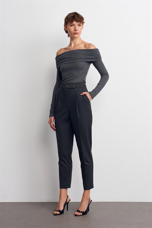 Wholesale Womens Anthracite Button Detailed Pleated Trousers