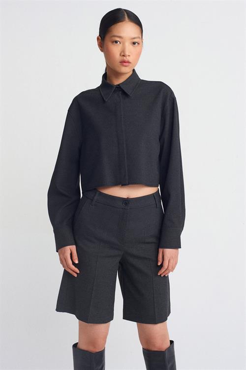 Wholesale Womens Anthracite Crop Shirt