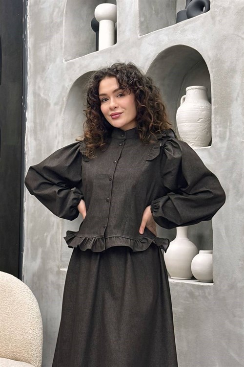 Wholesale Womens Anthracite Denim Two-Piece Hijab Set