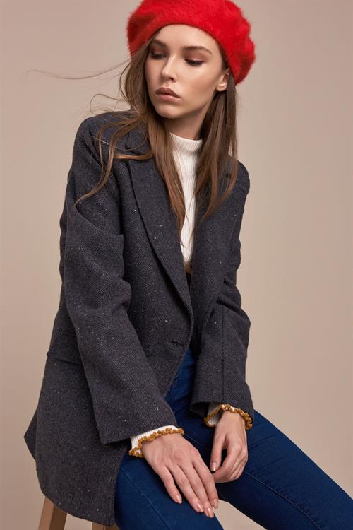 Wholesale Womens Anthracite Herringbone Pattern Jacket