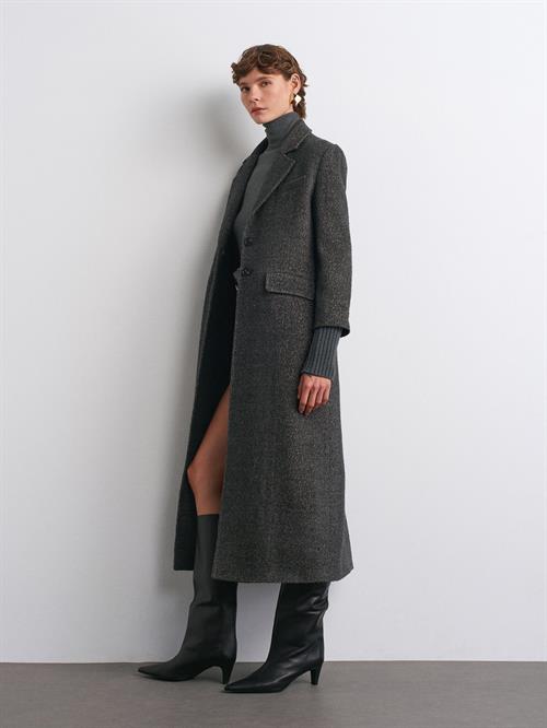 Wholesale Womens Anthracite Long Coat with Knitted Sleeves