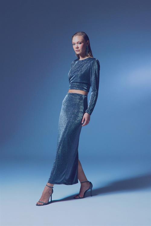 Wholesale Womens Anthracite Lurex Maxi Skirt