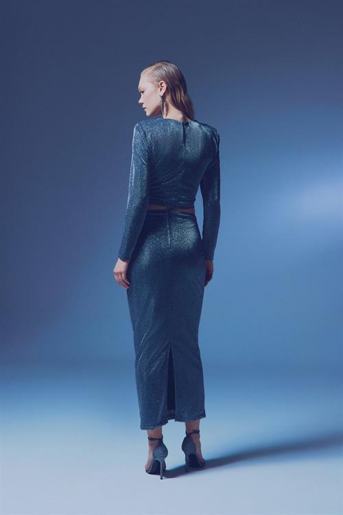 Wholesale Womens Anthracite Lurex Maxi Skirt