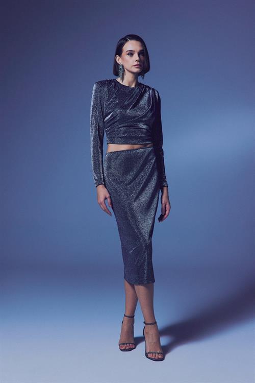 Wholesale Womens Anthracite Lurex Midi Pencil Skirt