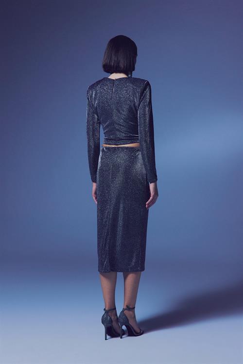 Wholesale Womens Anthracite Lurex Midi Pencil Skirt