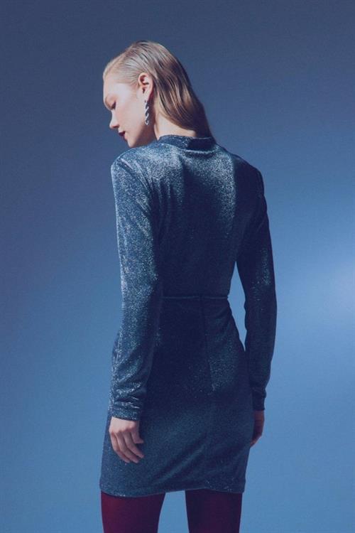 Wholesale Womens Anthracite Lurex Mock-Neck Bodysuit with Long Sleeves