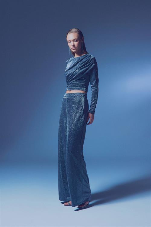 Wholesale Womens Anthracite Lurex Wide-Leg Trousers