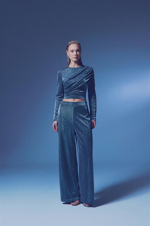 Wholesale Womens Anthracite Lurex Wide-Leg Trousers