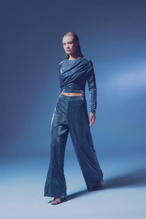 Wholesale Womens Anthracite Lurex Wide-Leg Trousers