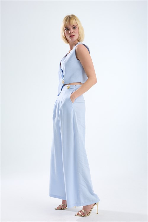 Wholesale Womens Baby Blue Blouse and Pants Suit