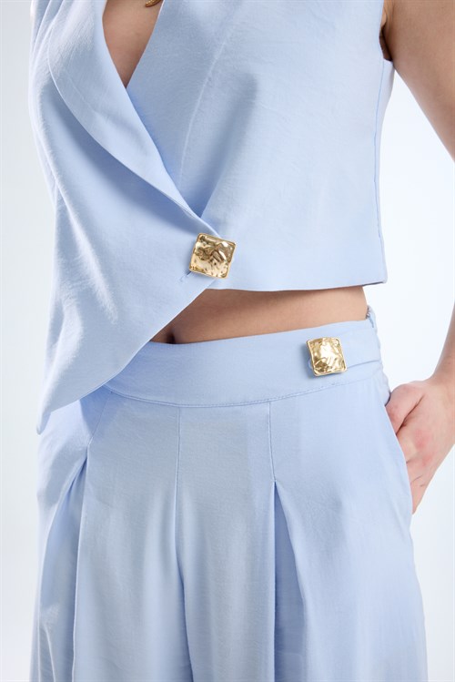 Wholesale Womens Baby Blue Blouse and Pants Suit