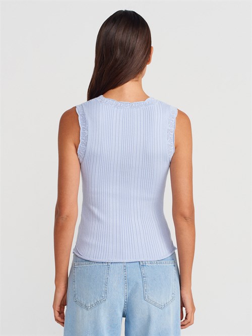 Wholesale Womens Baby Blue Ribbed Fine Textured Knit Blouse
