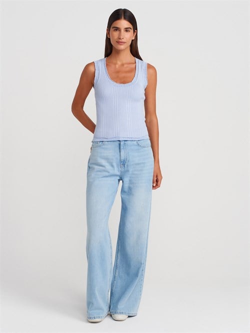 Wholesale Womens Baby Blue Ribbed Fine Textured Knit Blouse