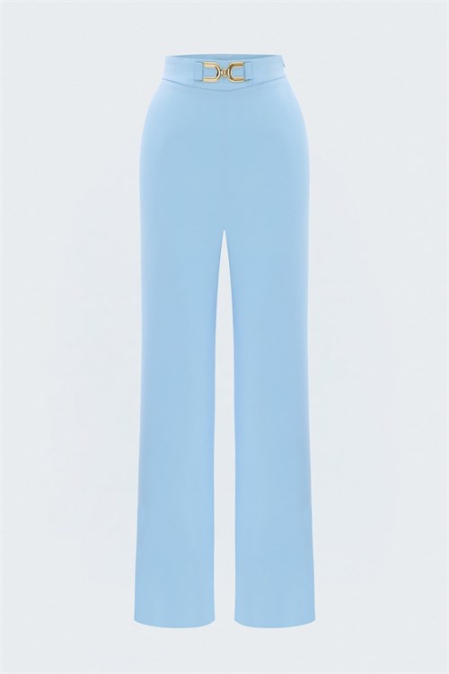 Wholesale Womens Baby BlueTrousers with Gold Buckle Accessory