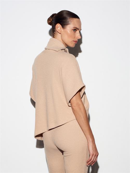 Wholesale Womens Beige Asymmetrical Cut Turtleneck Sweater