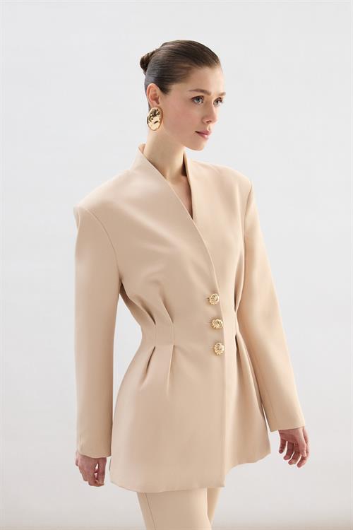 Wholesale Womens Beige Blazer with Golden Buttons