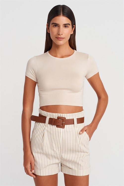 Wholesale Womens Beige Crop T-Shirt
