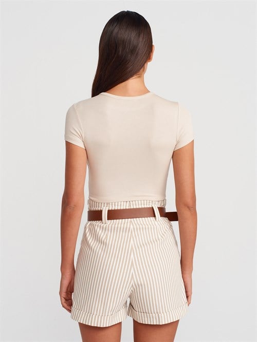 Wholesale Womens Beige Crop T-Shirt