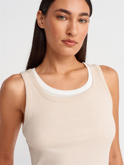 Wholesale Womens Beige Double Layer Cotton Top