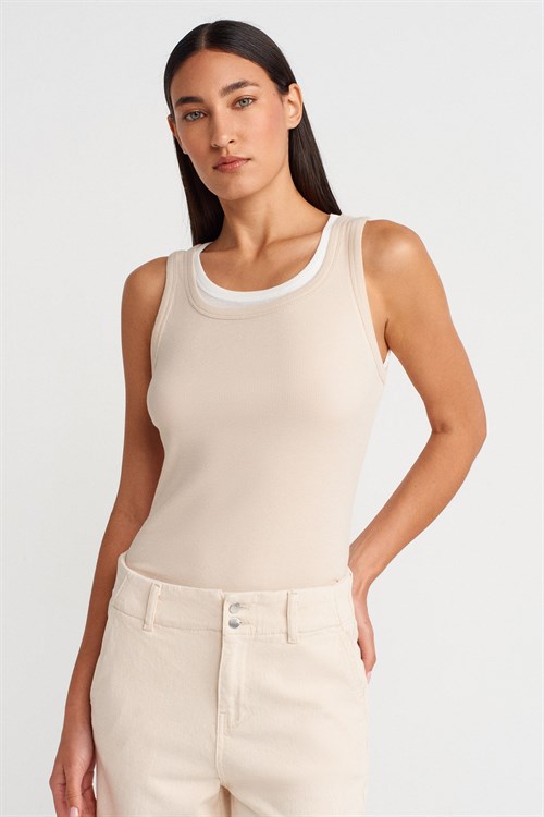 Wholesale Womens Beige Double Layer Cotton Top