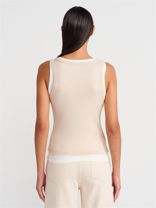 Wholesale Womens Beige Double Layer Cotton Top