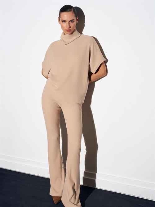 Wholesale Womens Beige High Waist Knitted Trousers