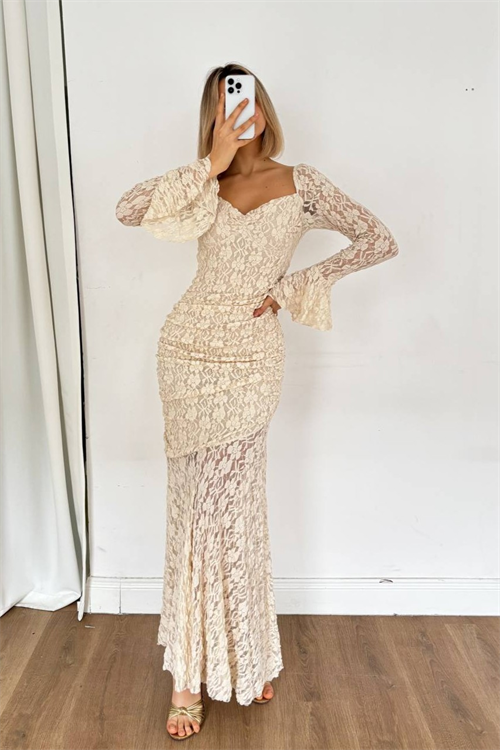 Wholesale Womens Beige Lace Maxi Dress