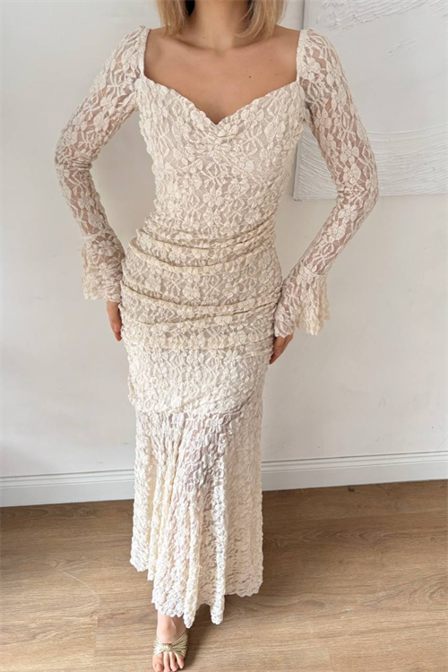 Wholesale Womens Beige Lace Maxi Dress