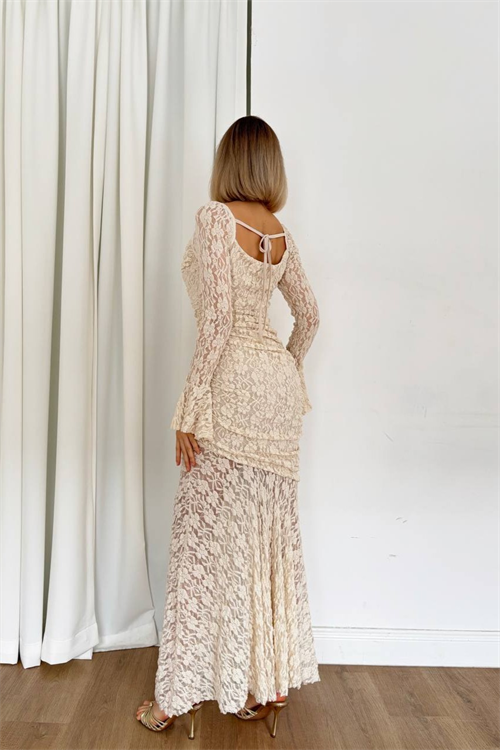 Wholesale Womens Beige Lace Maxi Dress