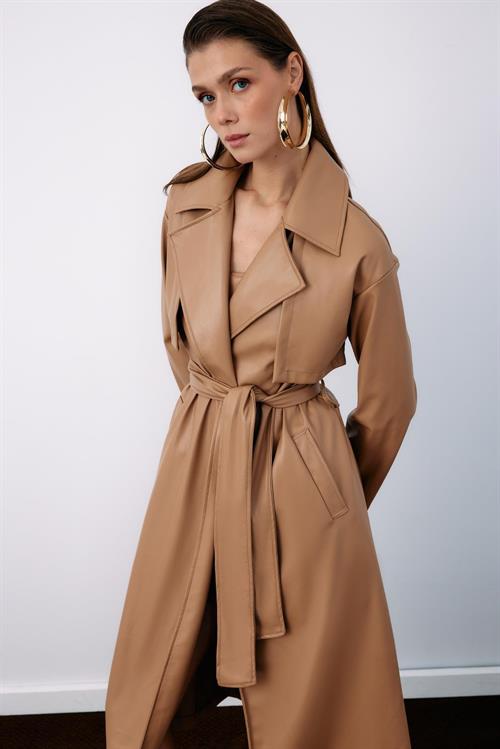 Wholesale Womens Beige Leather Trench Coat