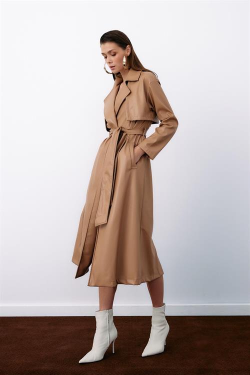 Wholesale Womens Beige Leather Trench Coat