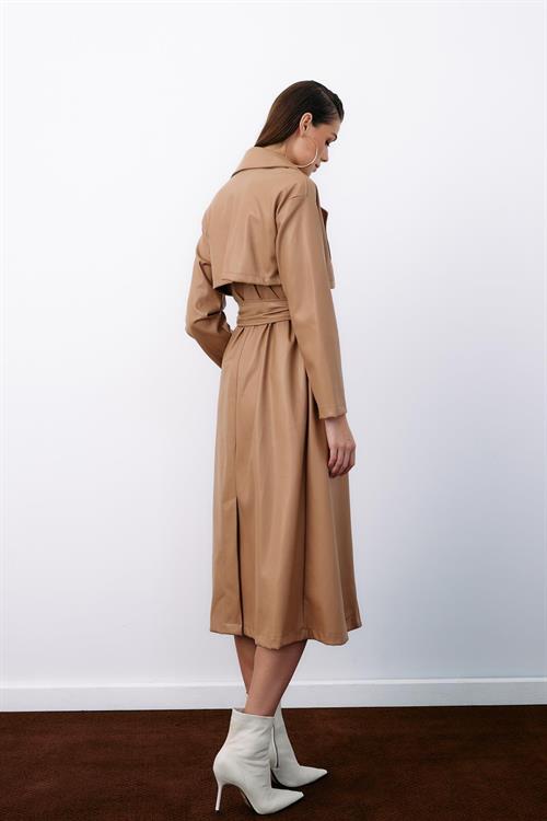 Wholesale Womens Beige Leather Trench Coat