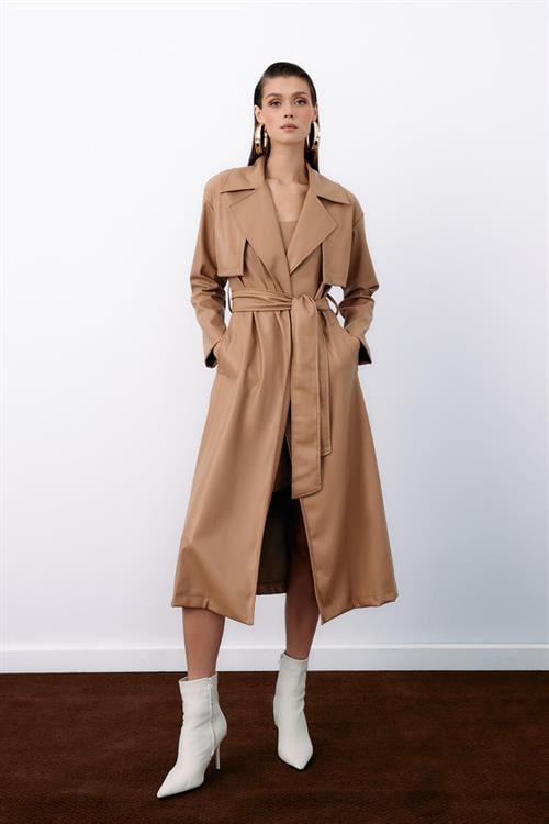 Wholesale Womens Beige Leather Trench Coat