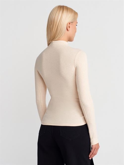 Wholesale Womens Beige Melange Mock-Neck Knit Top