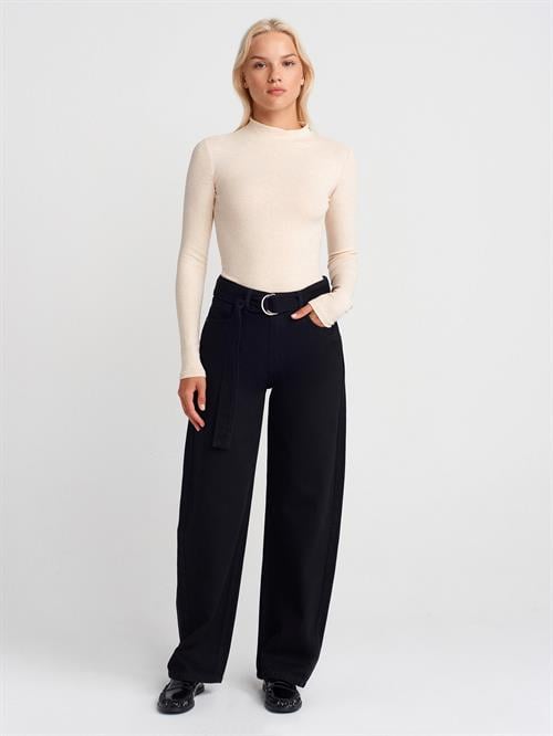 Wholesale Womens Beige Melange Mock-Neck Knit Top