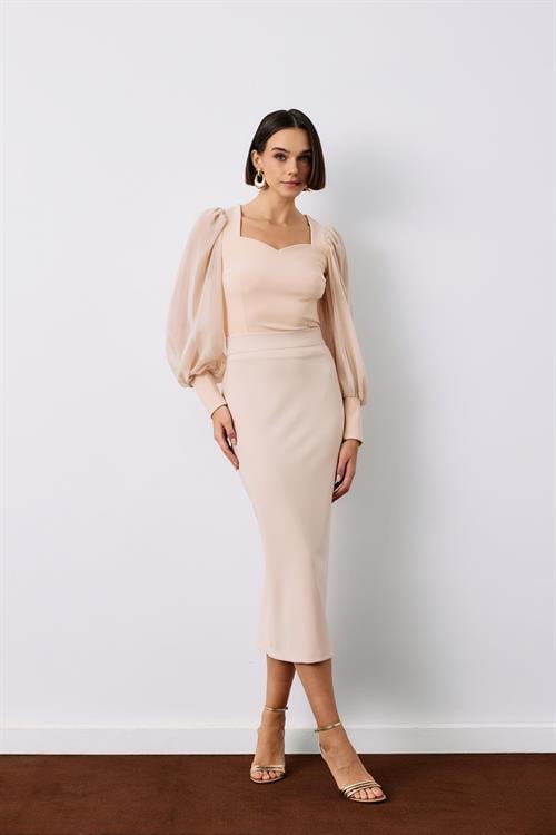 Wholesale Womens Beige Midi-Length Pencil Skirt