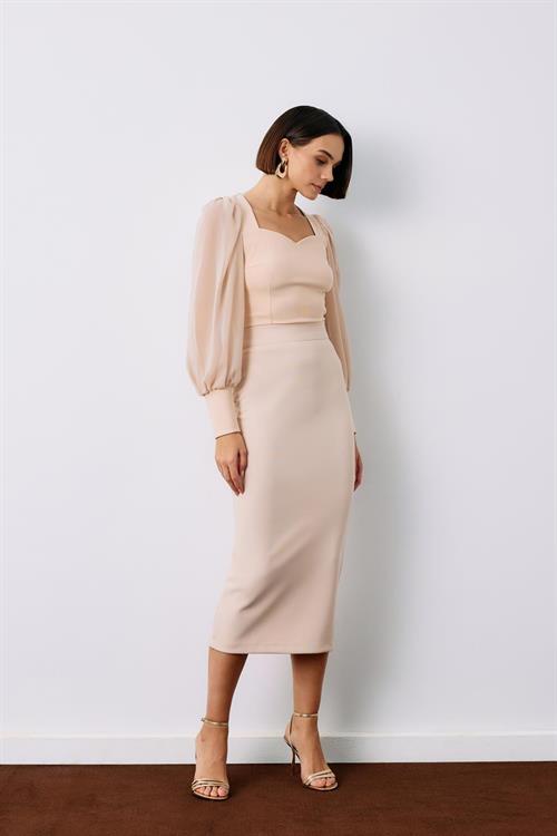 Wholesale Womens Beige Midi-Length Pencil Skirt
