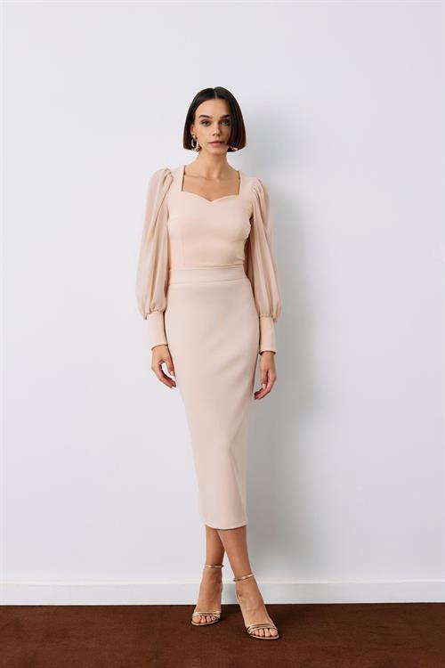 Wholesale Womens Beige Midi-Length Pencil Skirt