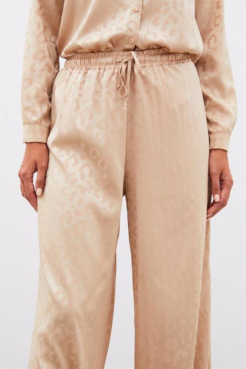 Wholesale Womens Beige Patterned Trousers with Elastic Waist