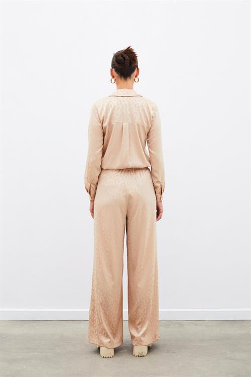 Wholesale Womens Beige Patterned Trousers with Elastic Waist