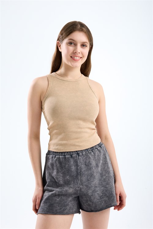 Wholesale Womens Beige Ribbed Tank Top