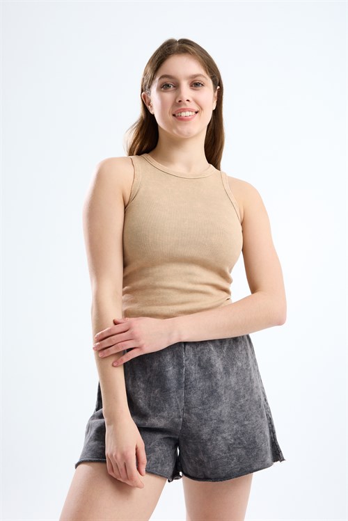 Wholesale Womens Beige Ribbed Tank Top