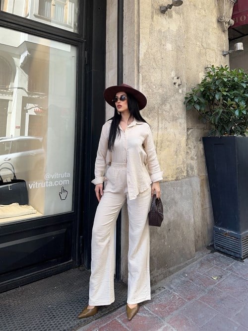 Wholesale Womens Beige Shirt And Pants Set