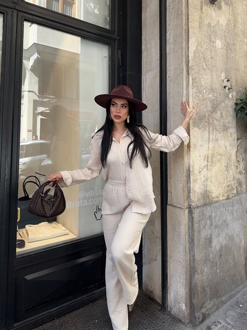 Wholesale Womens Beige Shirt And Pants Set