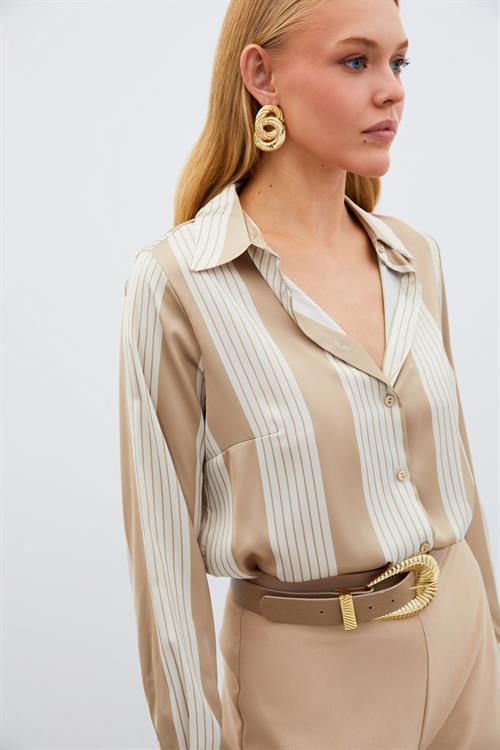 Wholesale Womens Beige Striped Shirt