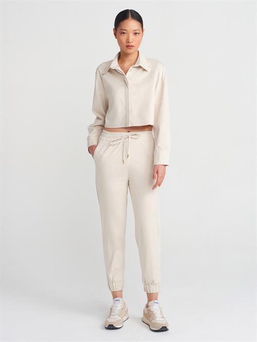 Wholesale Womens Beige Suede Crop Shirt